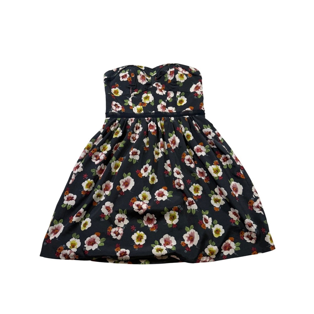 American Eagle Dress 4 Navy Floral Strapless Sweetheart Mini Smocked Boho Whimsy